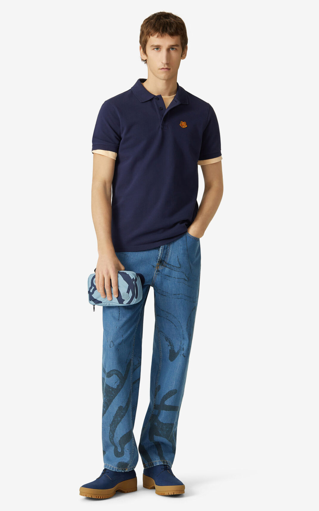 Kenzo Tiger Crest Polo Navy Blue For Mens 6805DPIKR